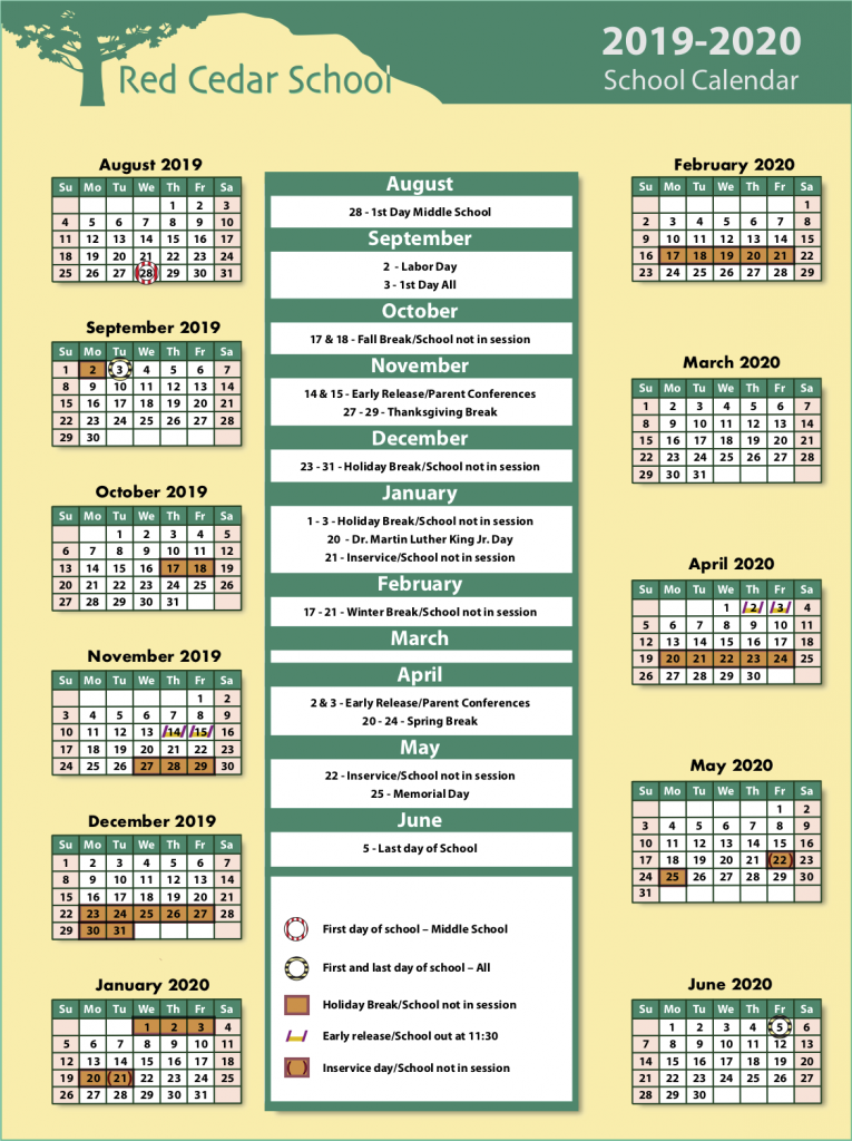 Red Cedar Calendar 2019-2020