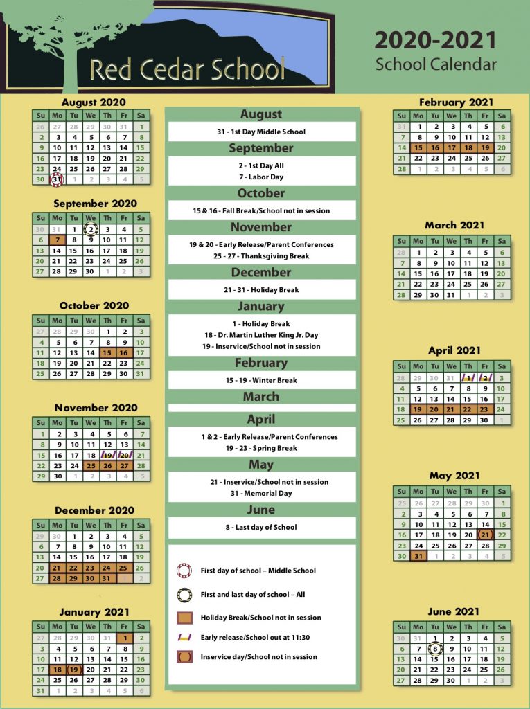 2020-2021 Calendar | Red Cedar School