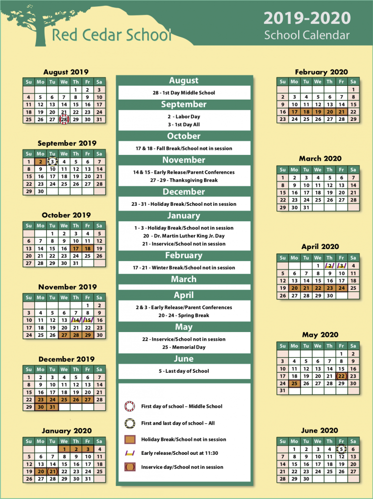 20192020 Calendar Red Cedar School